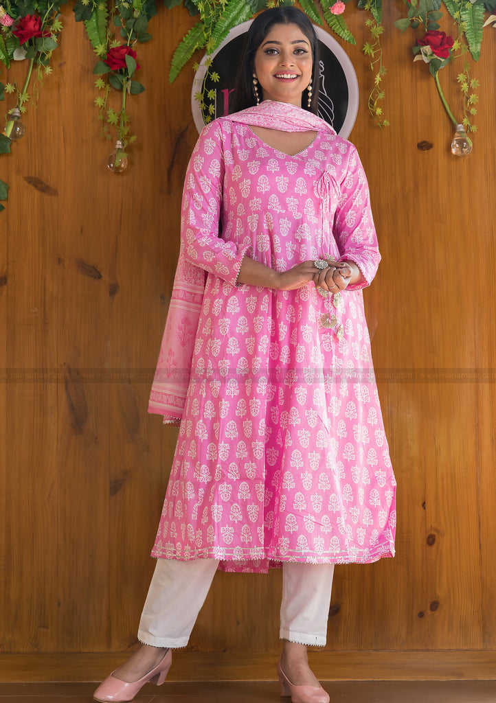 Cotton angrakha Shalwar Suit in Pink / Off White #59055 | Buy Online @  DesiClik.com, USA